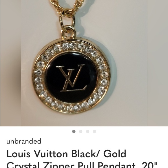 Louis Vuitton Gold/Black Crystal Zipper Pendant 20” Necklace - Picture 3 of 6